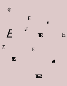 E shown in various fonts